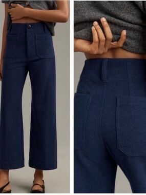 Maeve Navy Wide-Leg High-Rise Pants